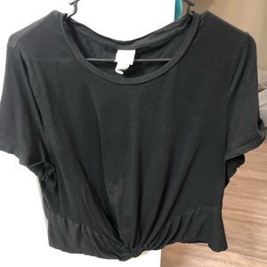Black t-shirt, knot in front, worn once.